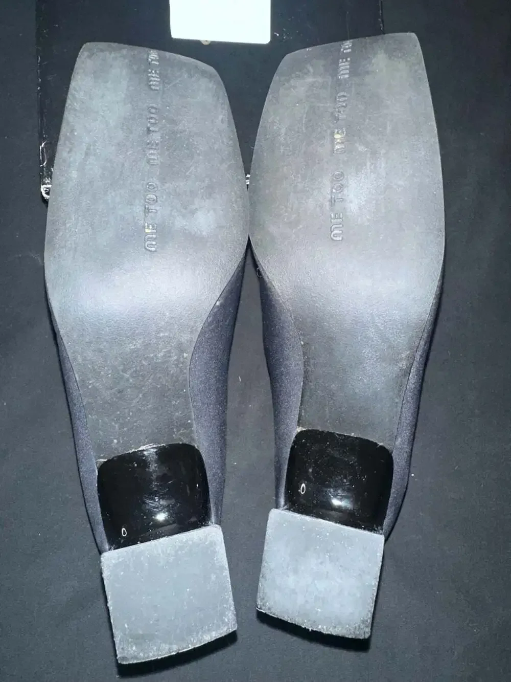 No.74 Me Too Hara Black Fabric Upper Block Heel Slip-On Shoes Size 6.5